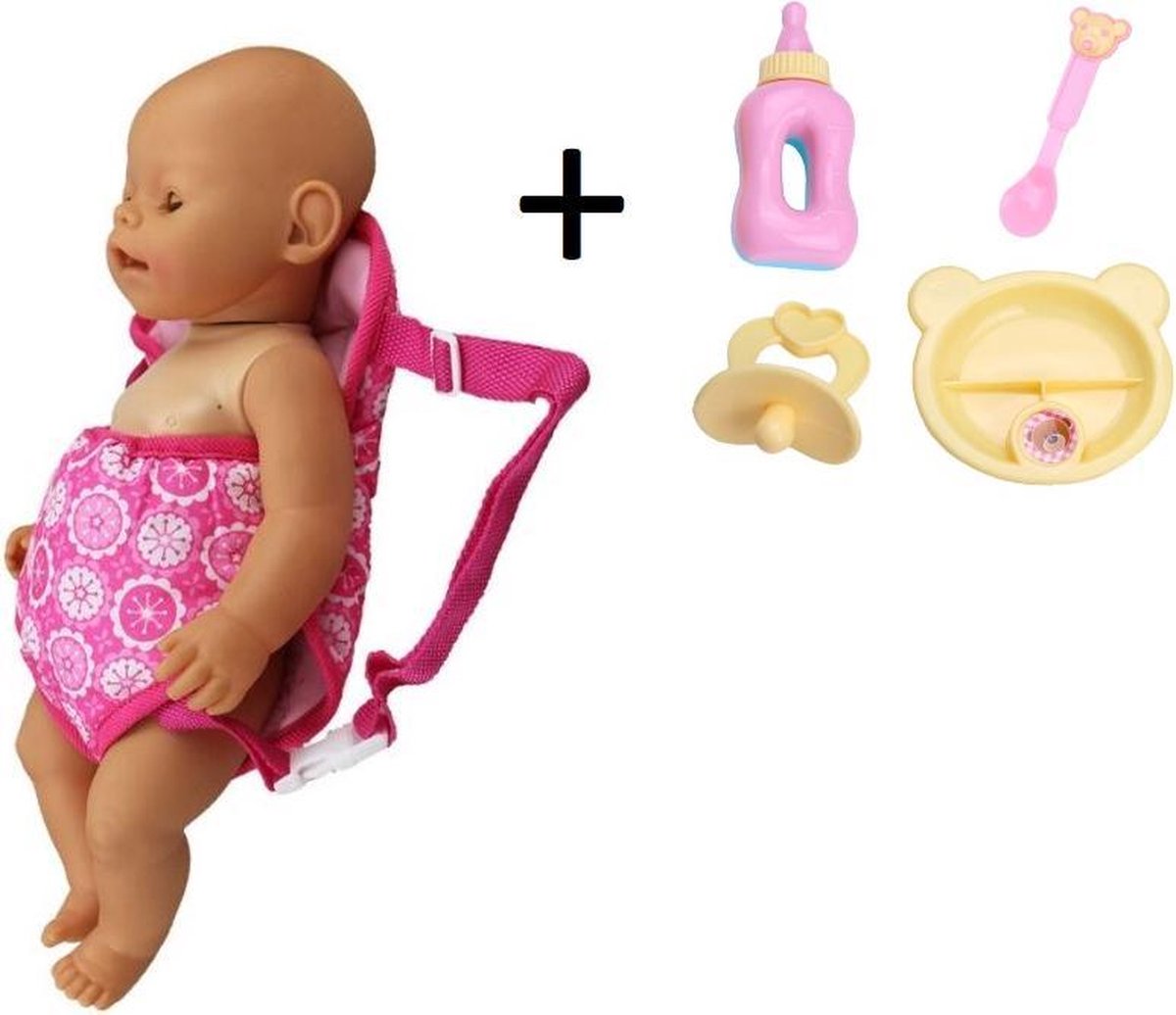 Voor de Pop | Achterstevoren Poppen Draagzak Roze | Rugzak | Babypop | BABY Born | Poppenaccessoires + GRATIS delige verzorgings set